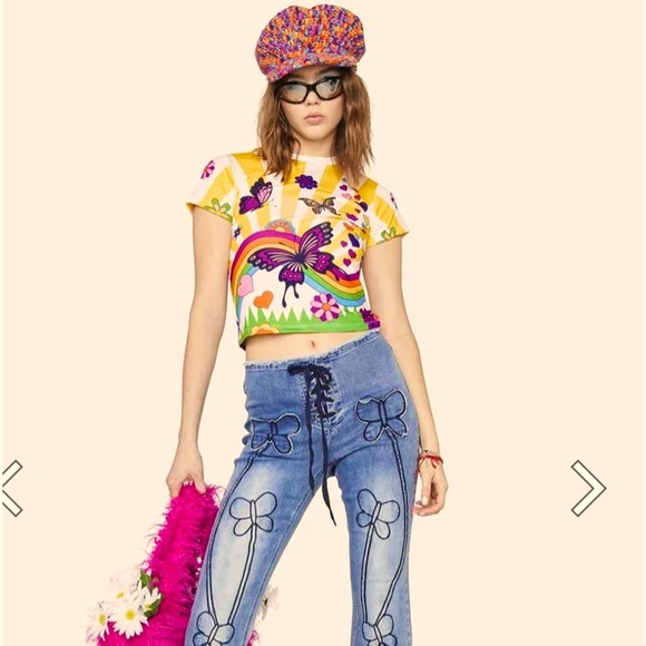 🏷️ BNWT *dELiA*s x Dolls Kill XL 90’s Style Striped Crop~🌈🦋💕💙 - Picture 4 of 9